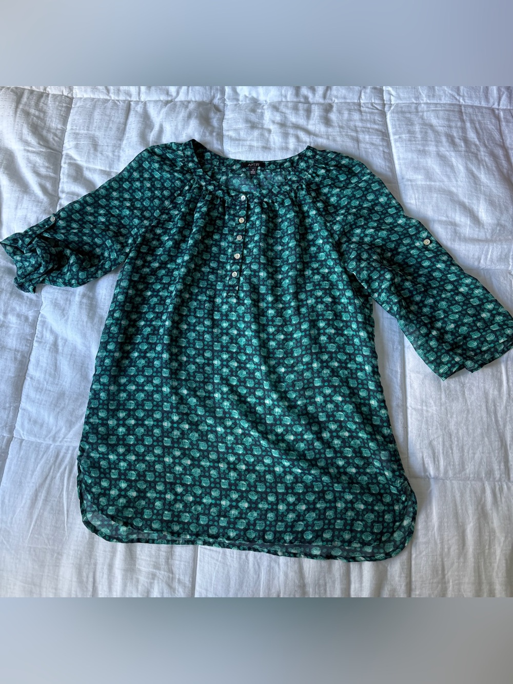 Apt. 9 Teal Floral Print Peasant Tunic